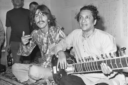 Ravi Shankar with his student George Harrison in Los Angeles in 1967